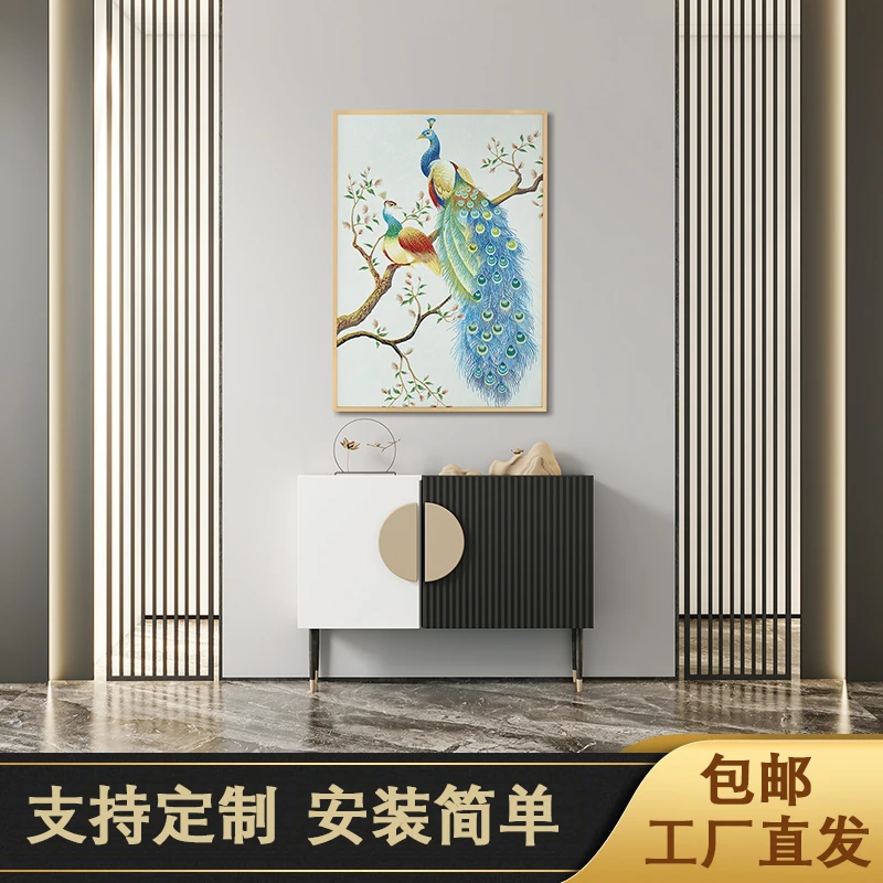 刺绣玄关画《雀栖双璧》装饰画客厅现代轻奢正对单幅风格手工中式
