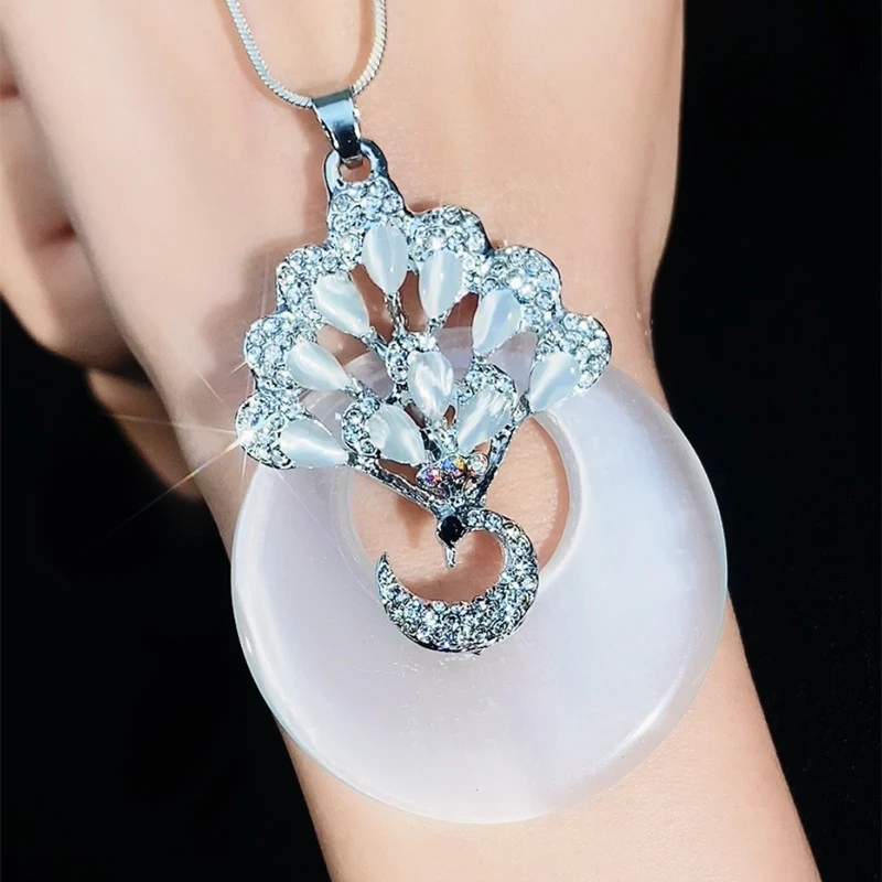 铜合金镶嵌合成锆石孔雀开屏毛衣链秋冬搭配饰网红饰品项链卫衣链