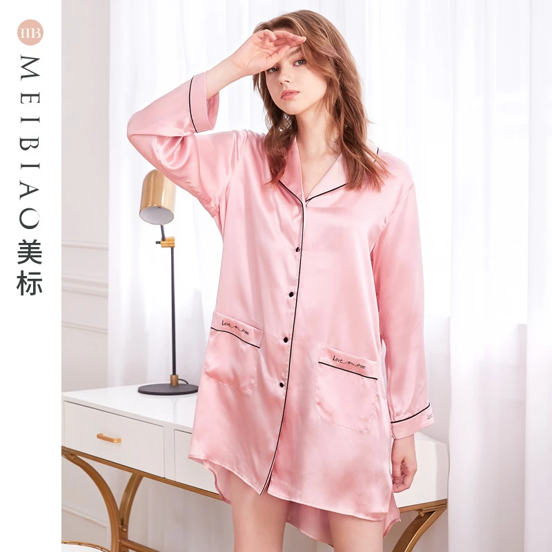 美标真丝裙女士19姆米桑蚕丝长袖中裙家居服100036