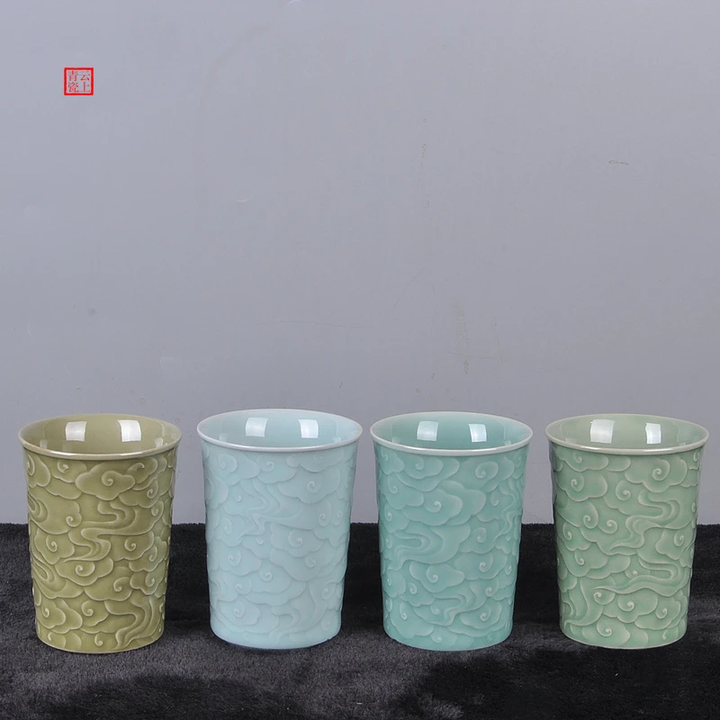 云上青瓷天青色水杯创意潮流陶瓷中式复古家用果汁杯牛奶杯非玻璃