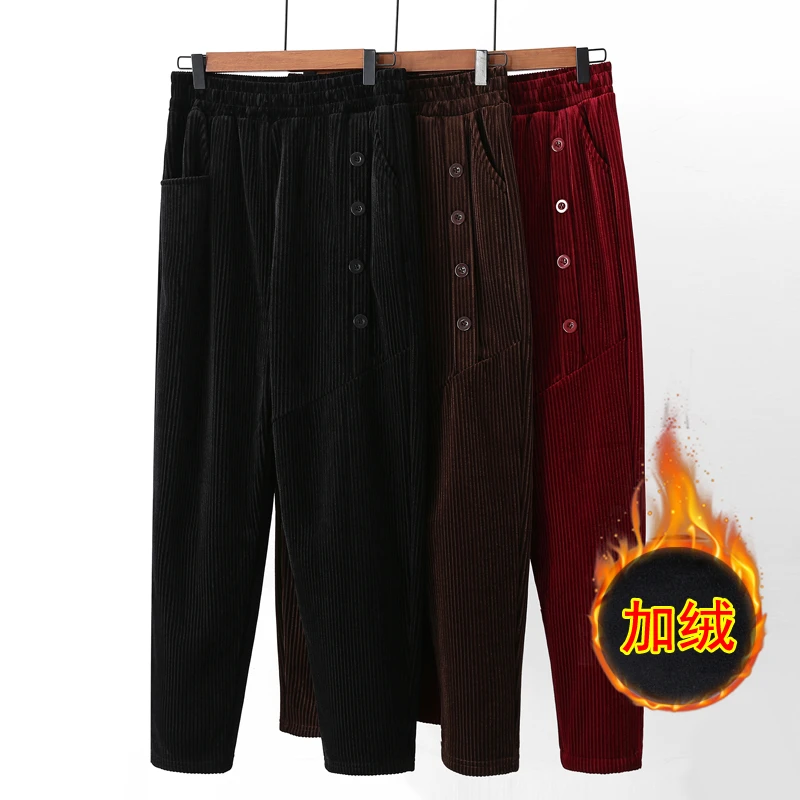 冬季大码灯芯绒棉裤加厚加绒宽松外穿休闲显瘦直筒时尚百搭秋冬季