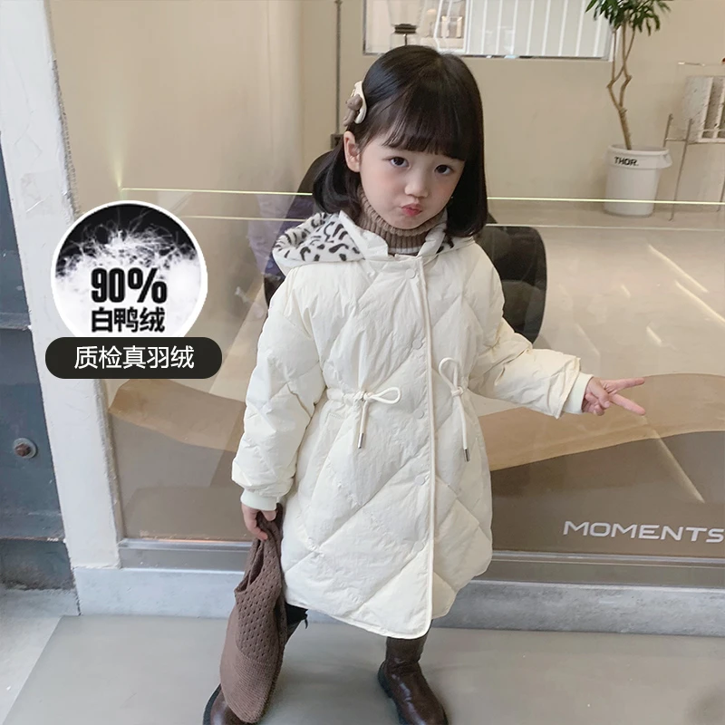 仓库搬迁童装+1D591+方格长款羽绒服女童洋气冬季