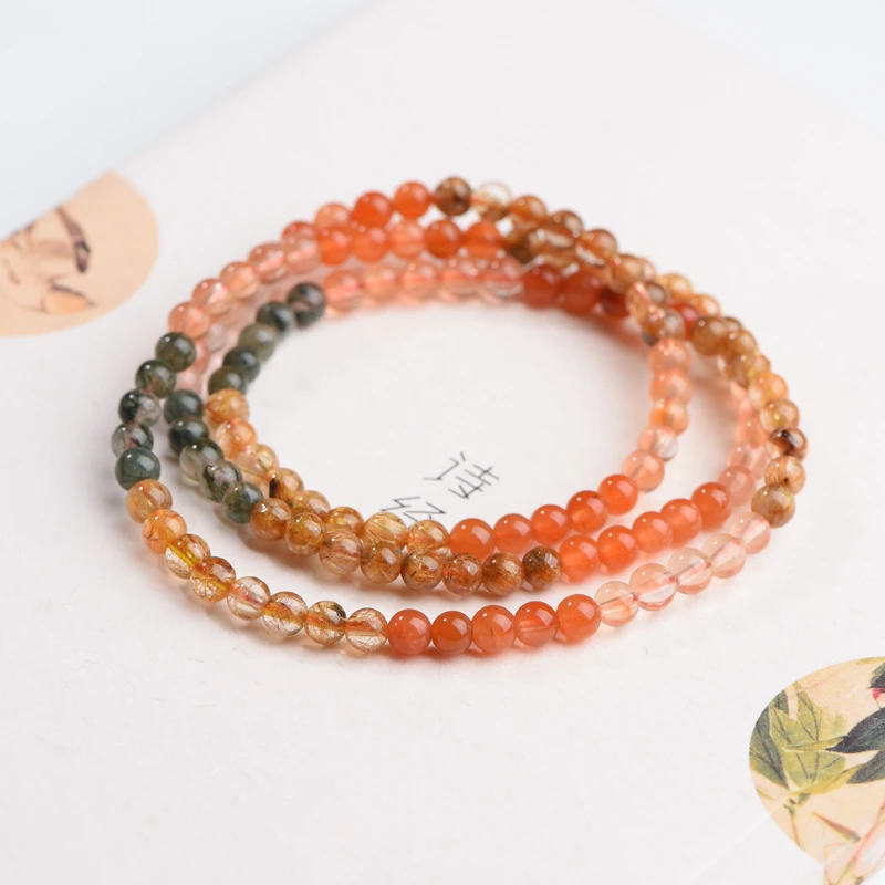 晶妃恋新款天然彩发晶手链女多圈金发晶手串时尚绿发红兔毛礼物