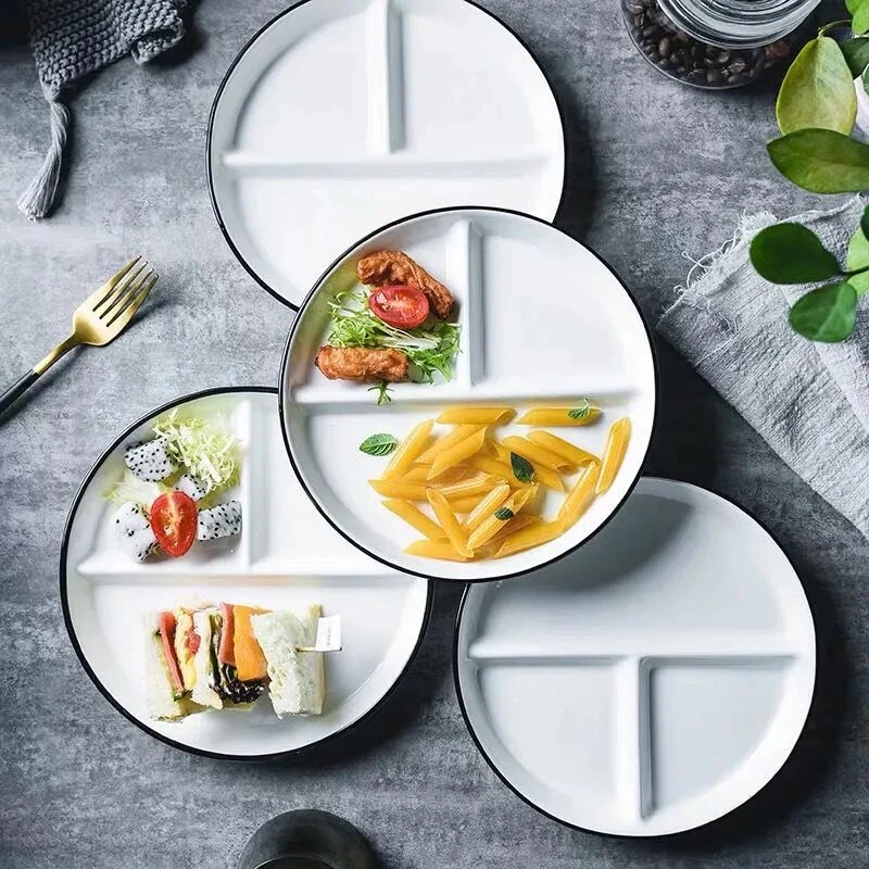 分格盘子创意网红家用陶瓷分隔盘ins风可爱211饮食量控制分餐盘