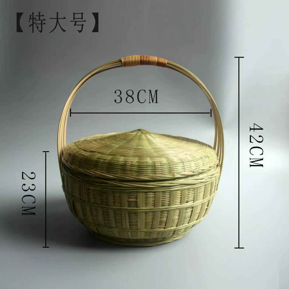竹编竹制品篮子厨房收纳筐鸡蛋 编织篮手工提手菜篮子 拜神大提篮