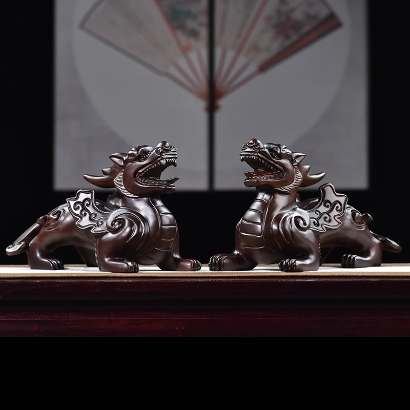 四爷黑檀木雕飞天貔貅摆件实木雕刻家居客厅工艺品铺开业送礼摆设