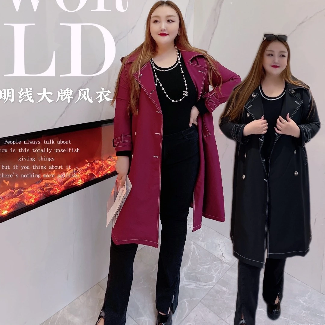 【钻石家大码-春系列外套】设计师款胖mm风衣外套 FY2101