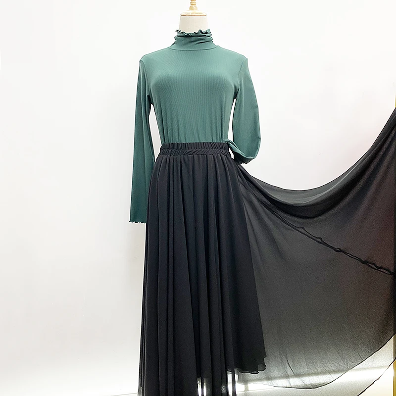 交谊舞时尚新品大摆裙秋冬广场舞服装半身黑色长裙气质百搭Q8129
