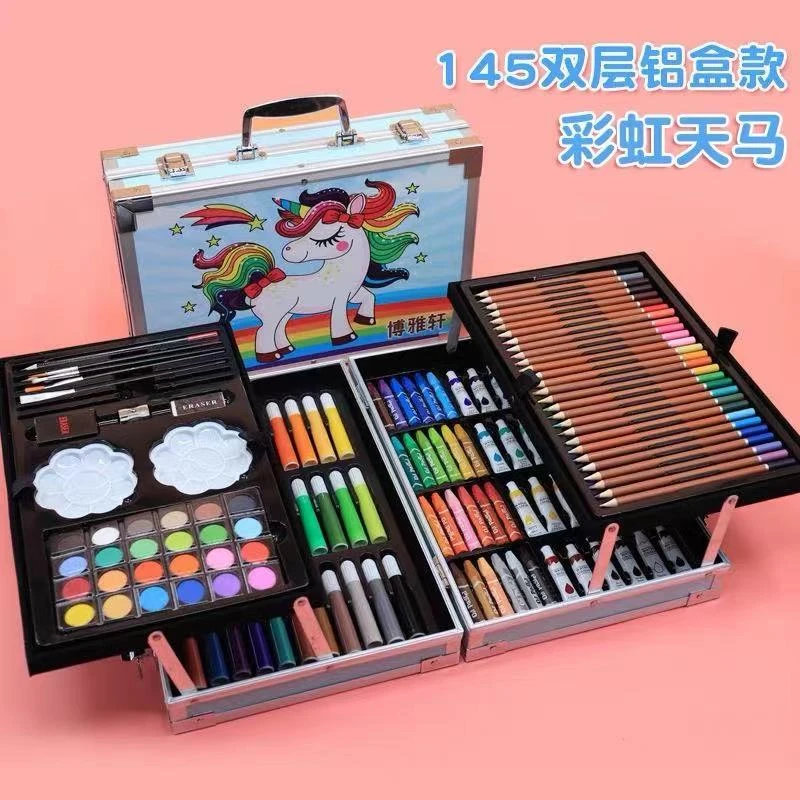 启贝0231美术专用画画套装可水洗水彩笔蜡笔彩铅画笔无毒工具