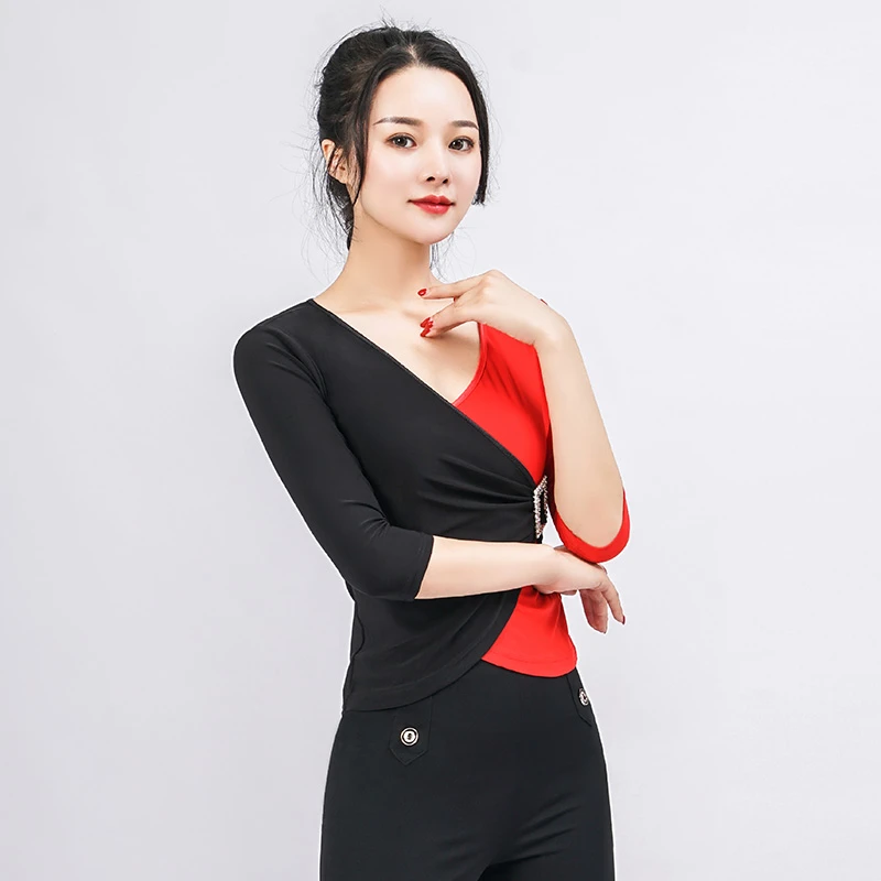 2167艺尚舞新款女士豹纹拼接气质舞蹈上衣吉特巴拉丁广场舞练习服