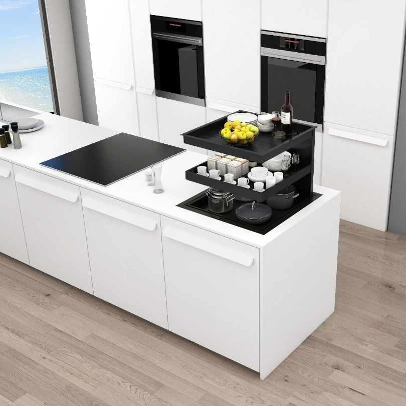 智能升降台面转角橱柜铝合金功能厨房置物架收纳超大设计三层安装