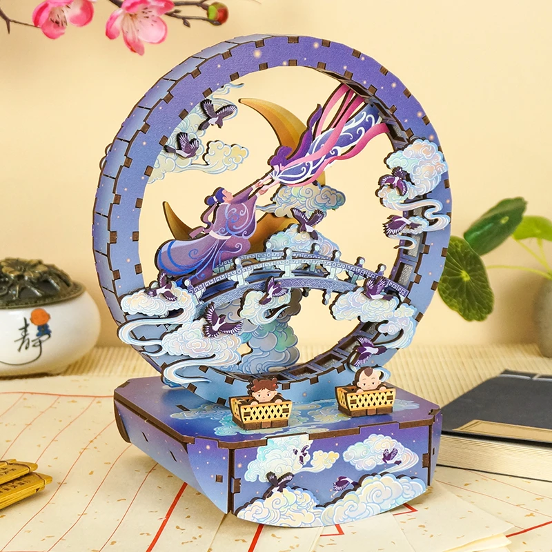 同趣七夕礼物鹊桥会幻彩灯牛郎织女diy创意手工拼装礼品床头灯饰