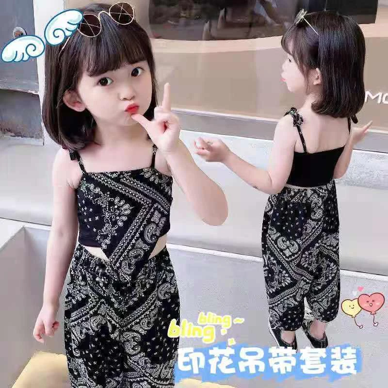 2023新款洋气女童吊带背心套装女孩防蚊束脚裤女童美背两件套装