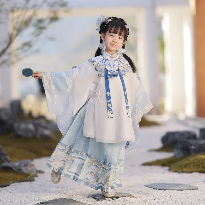 清仓·[玉面山雀] 十三余童装云肩春秋刺绣明制汉服套装女童