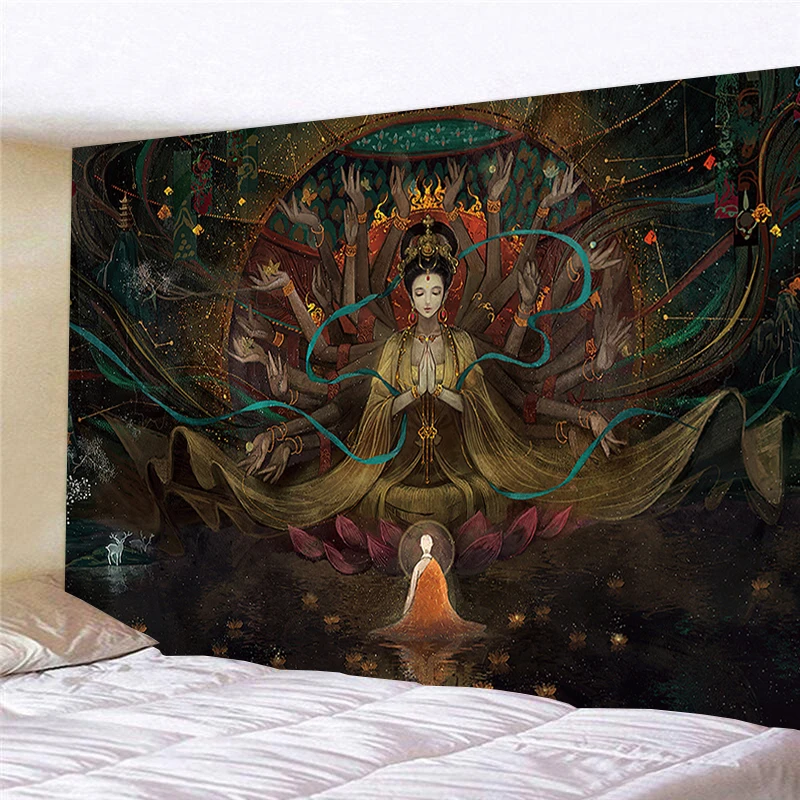 超大藏式敦煌墙布墙壁装饰床头卧室大厅挂布背景布直播仙女画布