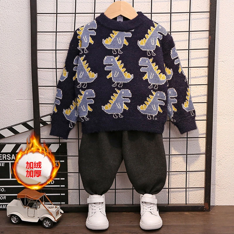 宝宝春装恐龙针织套头儿童卡通洋气2025新款韩版男童秋冬毛衣潮