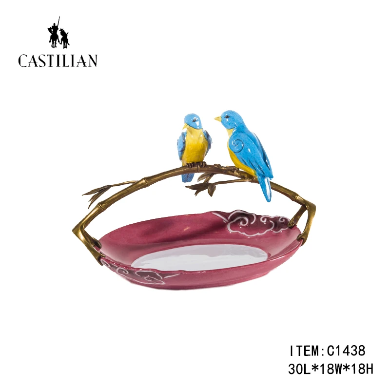 castilian/卡斯特兰欧美法式铜配瓷雀鸟客厅茶几餐厅桌面提篮果盘