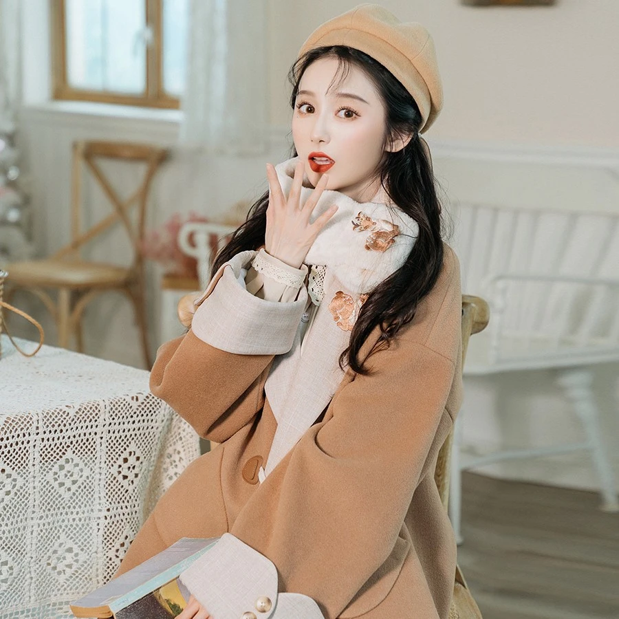 钟灵记【意迟迟】秋冬毛呢宽松国风外套春季服饰冬季百搭加厚时尚