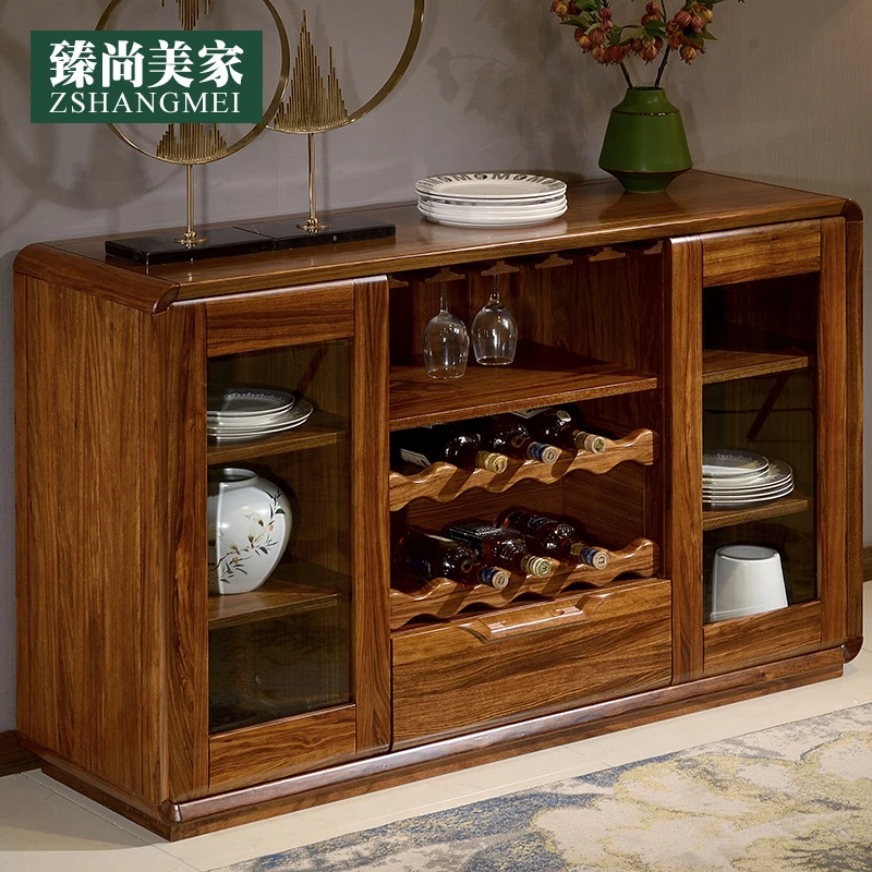 进口高端实木乌金木餐边柜酒柜组合餐厅全实木碗柜茶水柜储物柜