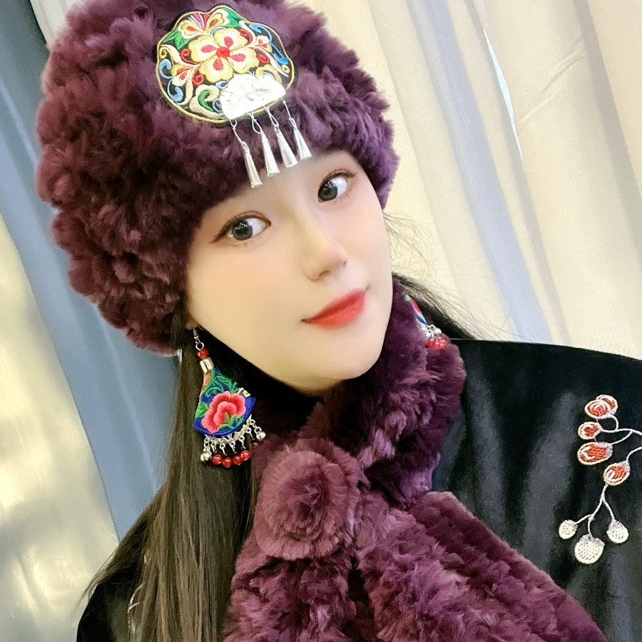 民族风妈妈包头帽护耳帽冬季帽子女保暖帽子刺绣加厚