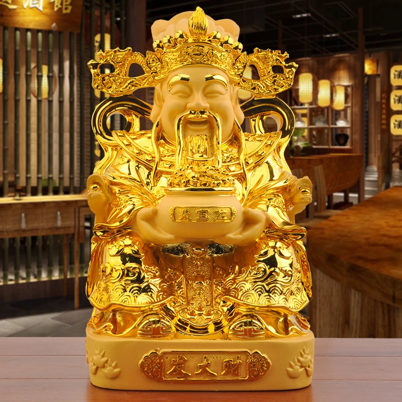 金色财神爷聚宝盆家用摆像工艺品摆新中式件家居装饰品超大高档