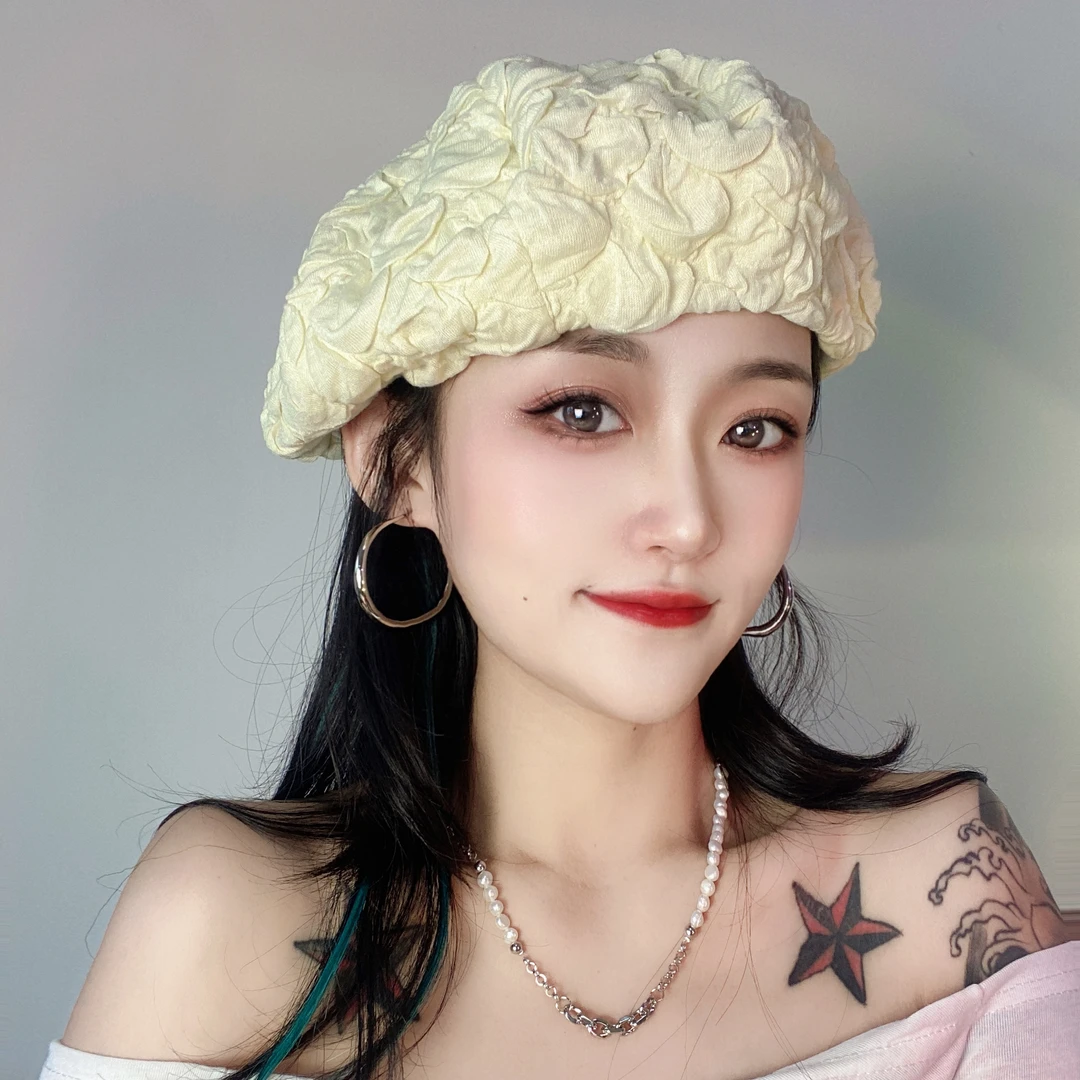 晴子Studio~人间富贵花～ins小众设计师款蓬松泡泡玫瑰花朵贝雷帽