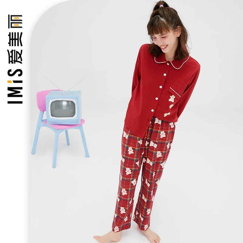 软糖小熊】爱慕爱美丽IMIS新年红印花女士秋冬家居服套装IM46BFA1