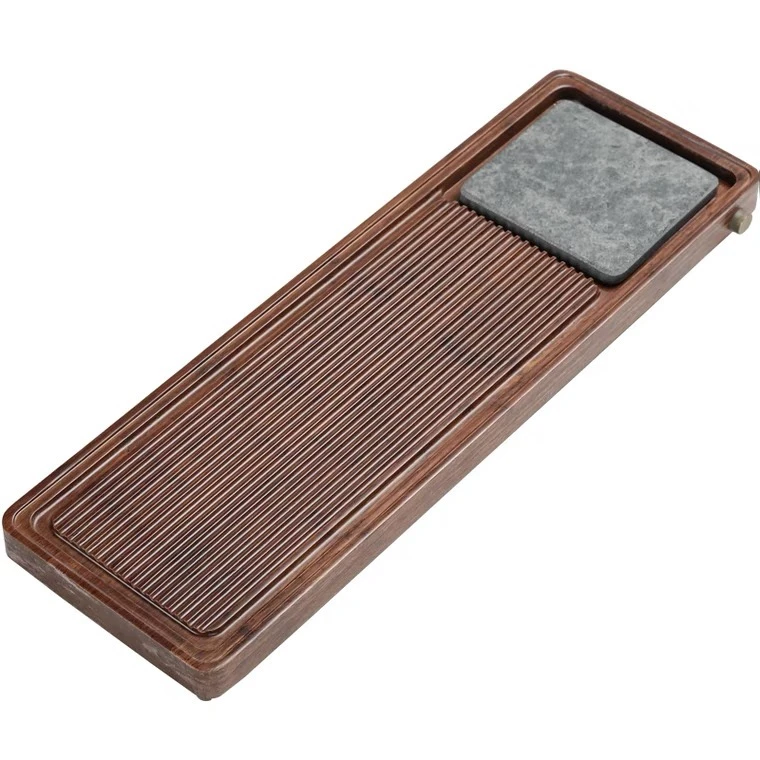 重竹乌金石茶盘 整块平板家用简约干泡盘实木大号茶台排水日式