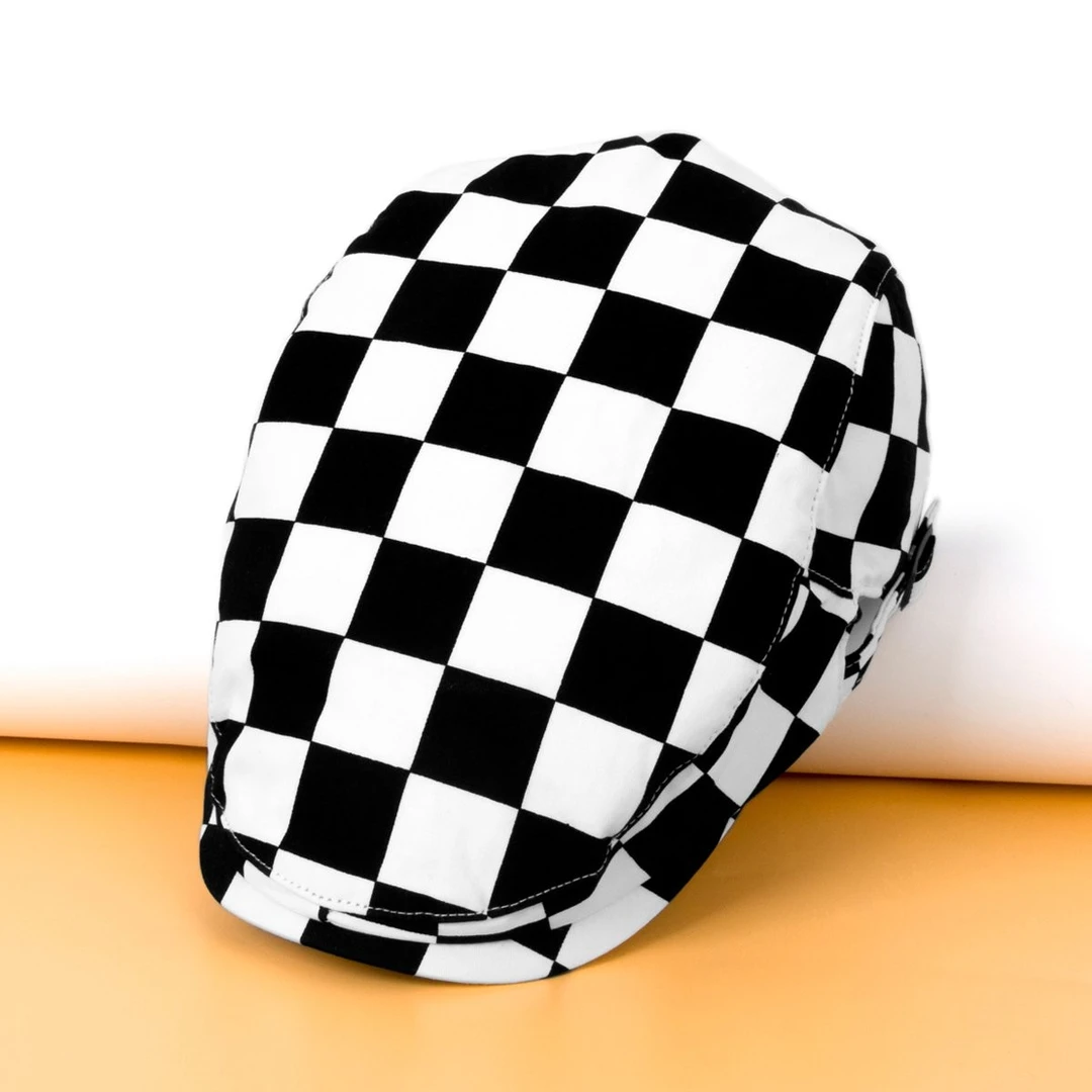 鸭舌帽男女通用潮帽时尚黑白格纹前进帽个性百搭遮阳帽时尚四季帽