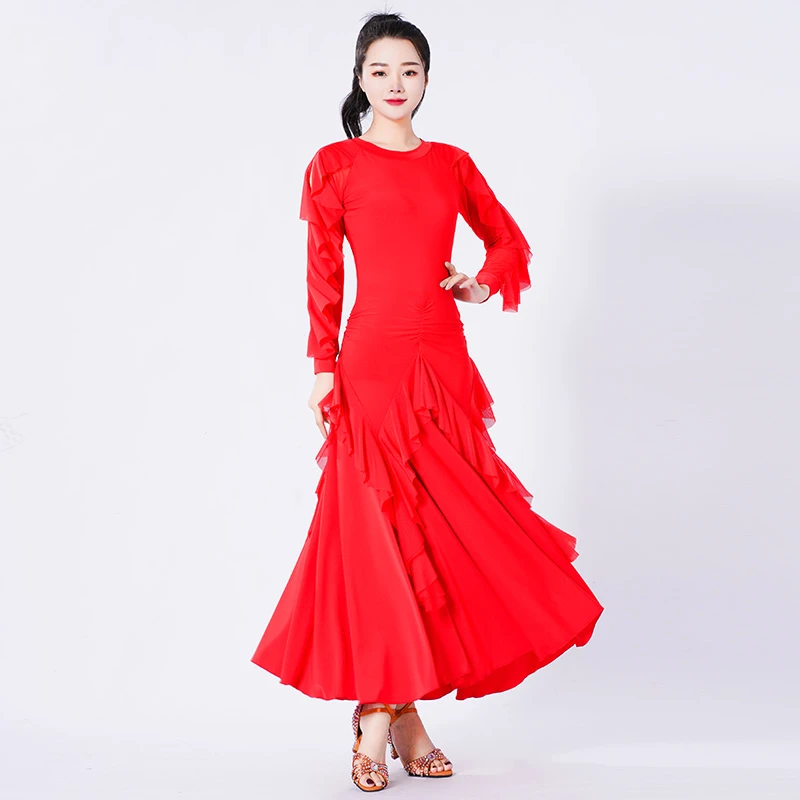 艺尚舞摩登舞连衣裙女交谊舞表演长裙成人国标舞专业比赛服装1116