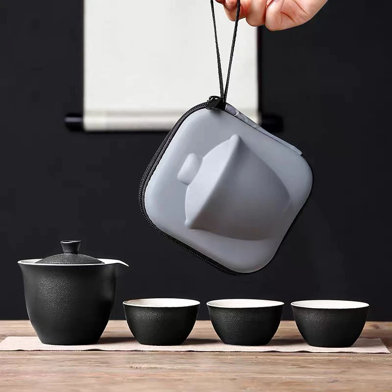 琨德一壶三杯旅行茶具便携包陶瓷功夫茶具套装快客杯盖碗茶杯茶壶