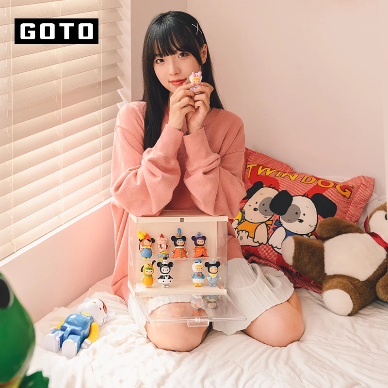 GOTO泡泡玛特手办收纳盒乐高积木熊带灯展示柜防尘防潮透明收纳架