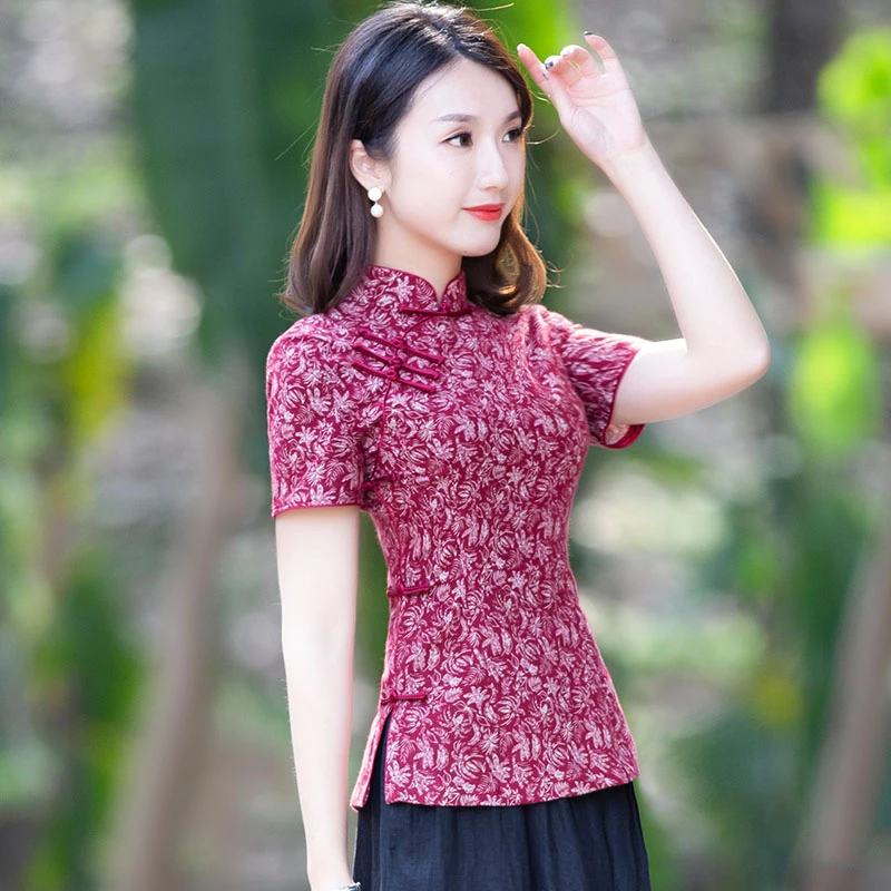 如意风唐装女夏改良版时尚旗袍上衣年轻款茶服民国风复古女装9141
