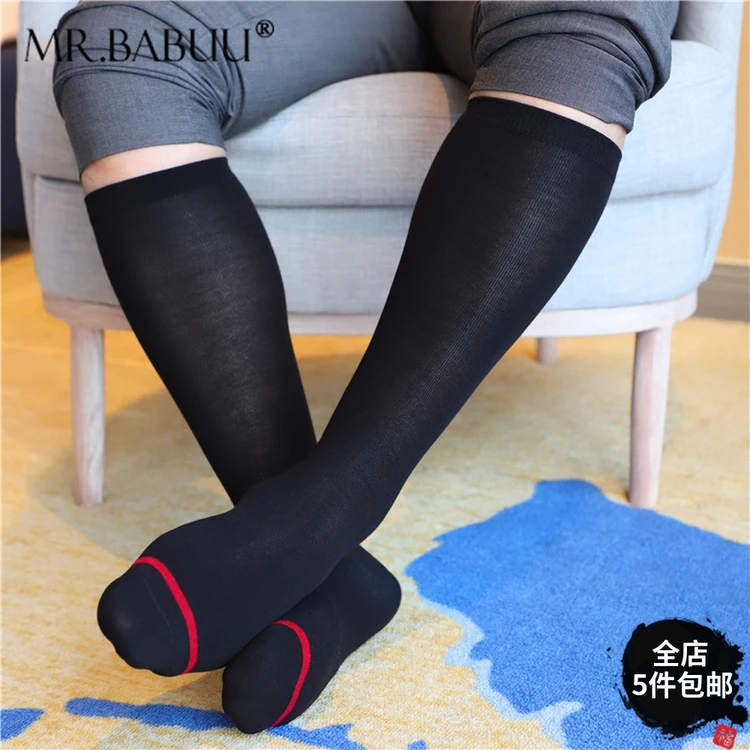 男士薄微透亮滑透气中长筒欧美商务正装黑色金环红环薄款棉袜