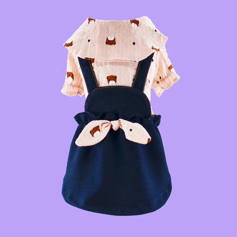 狗狗衣服薄款春秋小狗衬柔软小型犬比熊个性牛仔背带棉麻公主裙