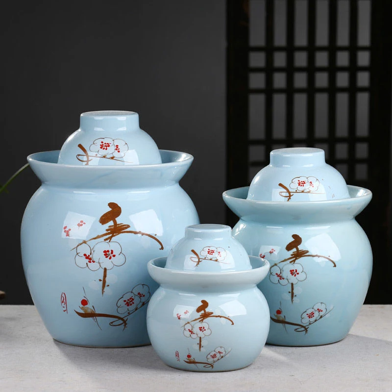 泡菜坛子景德镇陶瓷双盖泡菜坛家用腌菜缸密封罐咸蛋罐酿酒坛腌肉