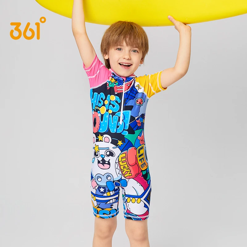 361°儿童游泳衣男孩中小童2025新爆款卡通连体平角泡温泉泳装夏季