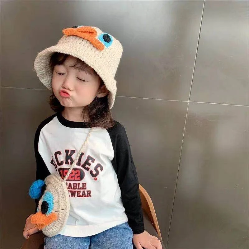 儿童小孩手工编织草帽包包套装可爱好看女童打底宝宝洋气韩版休闲