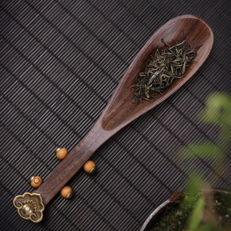黑檀木如意琵琶茶勺合金实木创意茶匙茶铲茶则茶叶勺子茶道配件