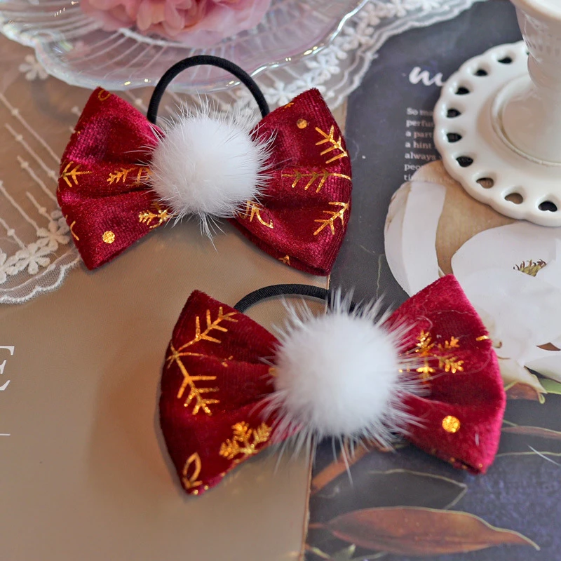 圣诞新年儿童发饰精品丝绒女童蝴蝶结发圈