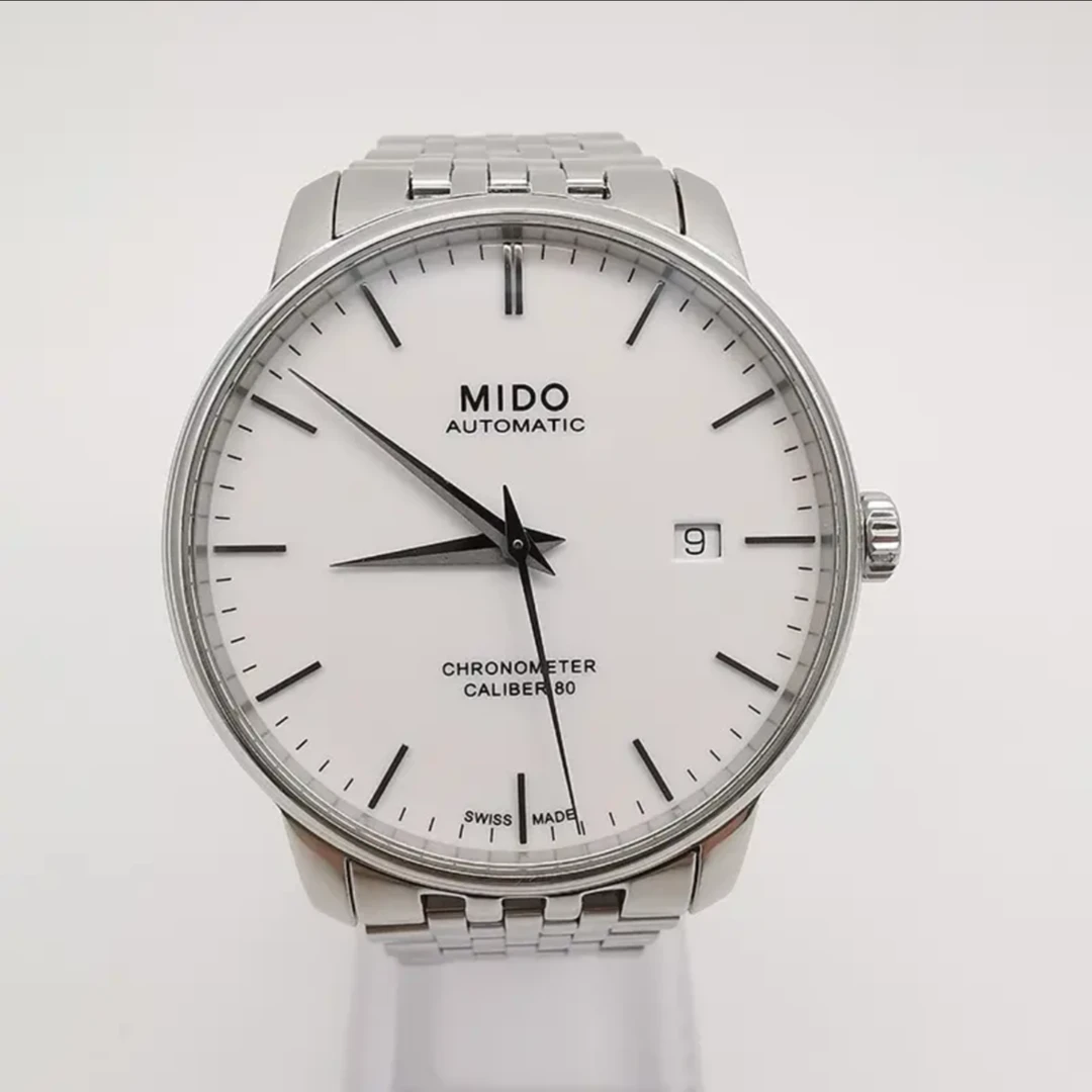 95新 Mido/美度 贝伦赛丽系列男士机械腕表天文台认证白盘钢带