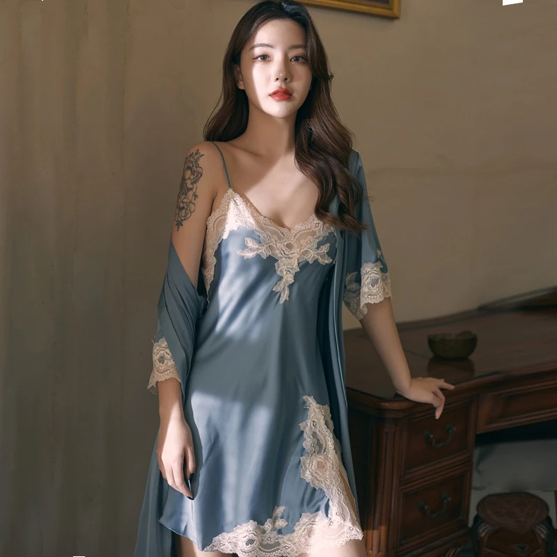 性感睡衣女夏季冰丝2025新款蕾丝高级感爆款纯欲吊带睡裙睡袍套装