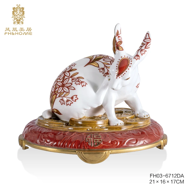 FH&HOME/凤凰美居奢华欧式别墅造型小兔子摆件家居装饰摆件