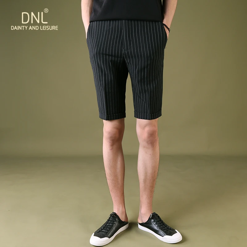 DNL条纹休闲短裤男修身弹力抗皱垂感西装五分裤男韩版潮流夏季薄