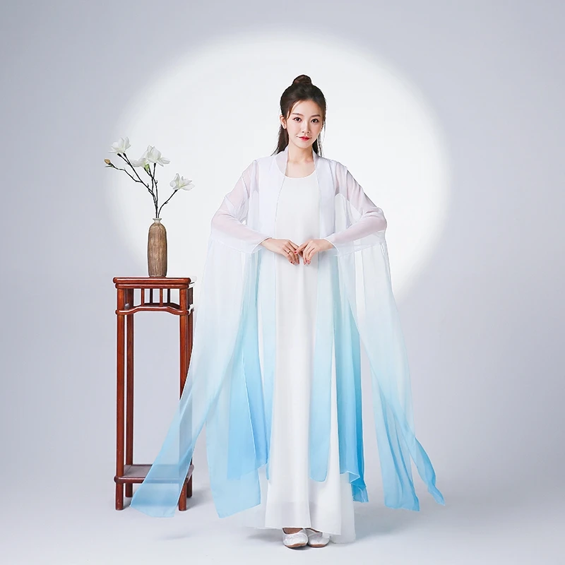 中国风禅舞服装女式禅意飘逸超仙气天 丝渐变外披禅茶服高档薄纱