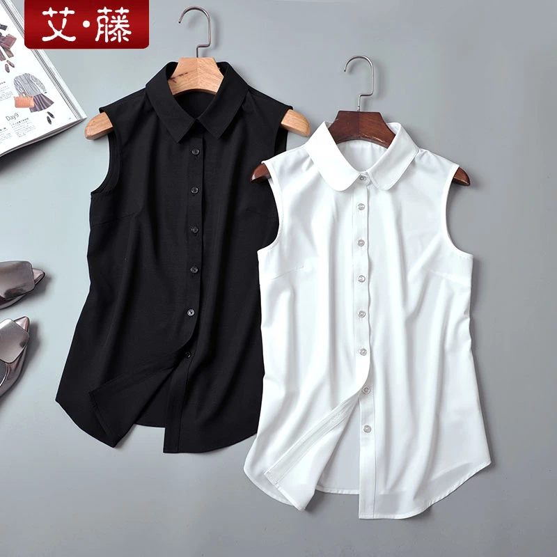 艾藤新款百搭打底衬衣无袖职业白色衬衣内搭衬衫女韩版背心雪纺衫