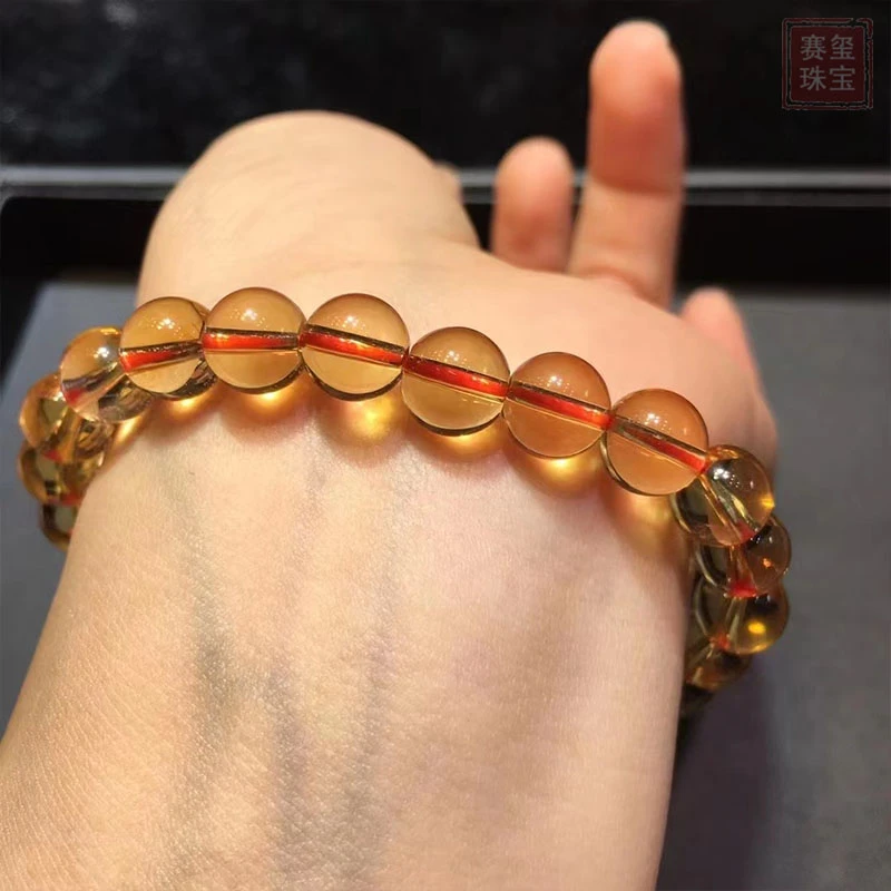 巴西天然黄水晶手链女款招财转运单圈手串暴力黄色百搭