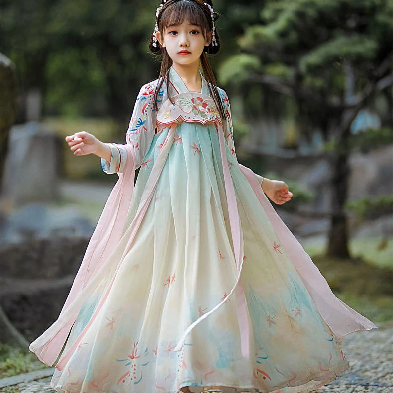 汉服女童春秋装古装儿童新款2022唐装连衣裙公主裙中国风飘逸襦裙