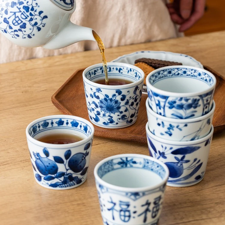 日本进口陶瓷餐具 釉下彩 蓝凛堂 青花品茗杯 汤吞杯茶杯水杯8cm