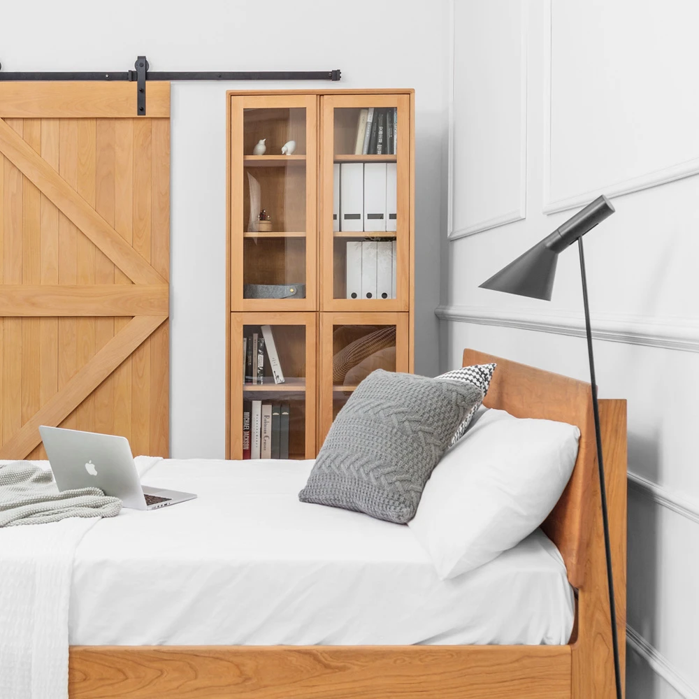 及木家具 北欧简约 原木收纳柜 榉木樱桃木 黑胡桃 实木书柜SJ004